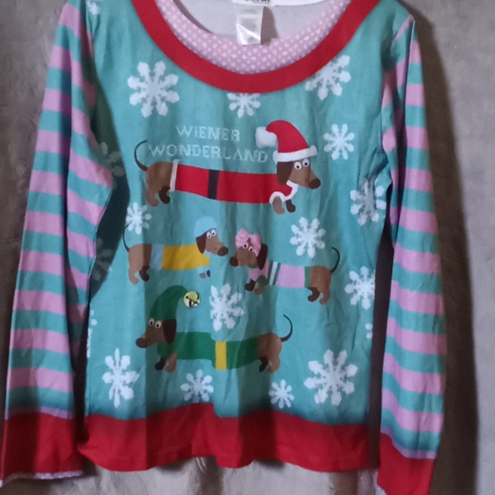 Holiday "ugly sweater" long sleeve Dachshund shirt